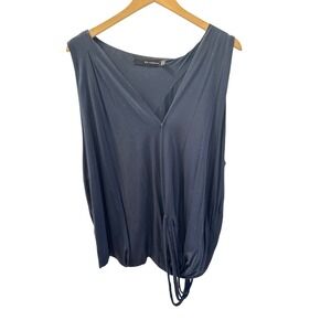 Kai-aakmann Navy Blue V Neck Sleeveless Drape Tunic Top Size M